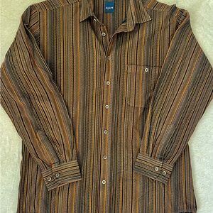 HAUPT Men's Striped Brown Button Down Shirt
